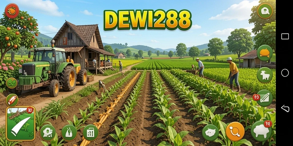 Screenshot utama DEWI288 menampilkan kebun yang rimbun dan subur.