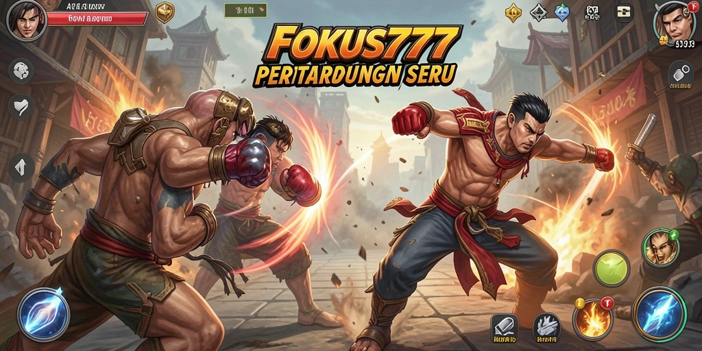Screenshot gameplay FOKUS777 memperlihatkan aksi pertarungan yang menegangkan.
