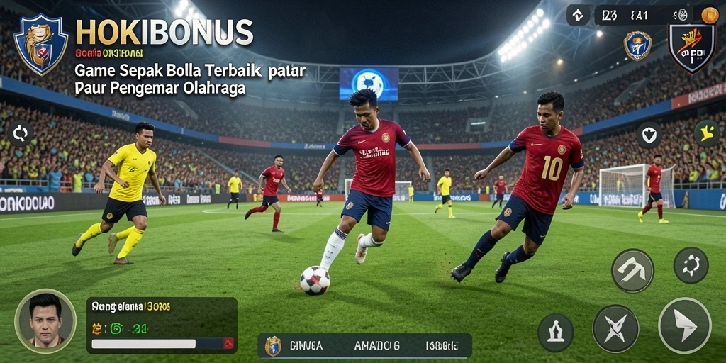 Tangkapan layar HOKIBONUS menunjukkan pemain dalam aksi di lapangan sepak bola.