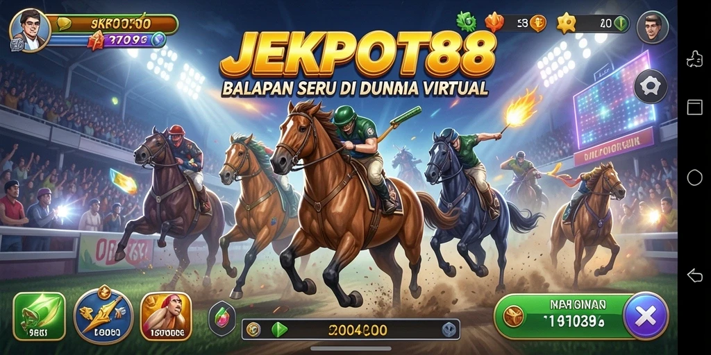 Screenshot gameplay JEKPOT88 menampilkan aksi balapan yang seru.
