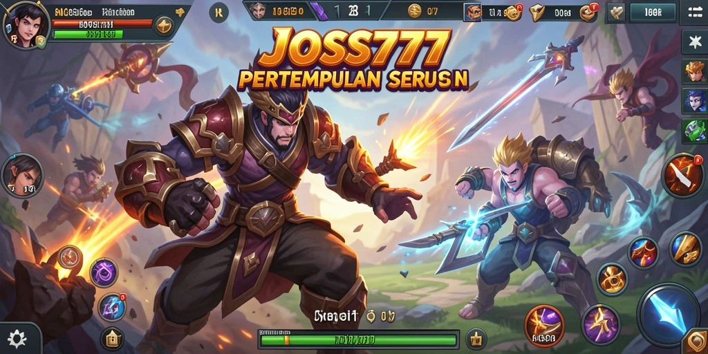 Tampilan seru gameplay JOSS777 dalam pertempuran tim MOBA.