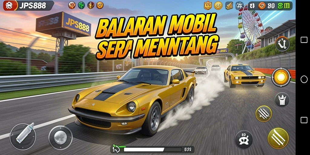 Tangkapan layar gameplay JPS888 menampilkan aksi balapan yang intens.