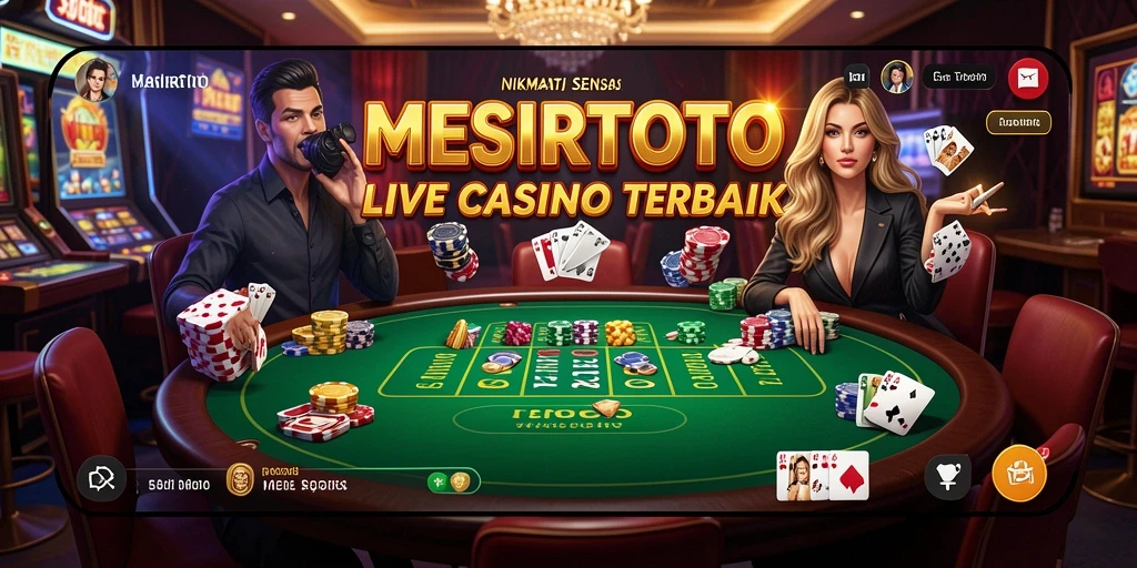 Gameplay menampilkan dealer langsung dan interaksi pemain.