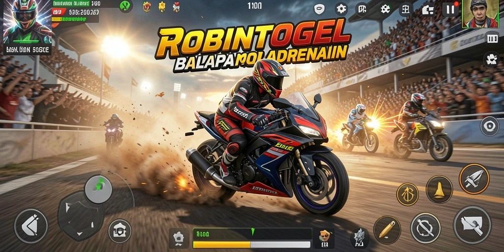 Gambaran gameplay menegangkan dari balapan motor di ROBINTOGEL.