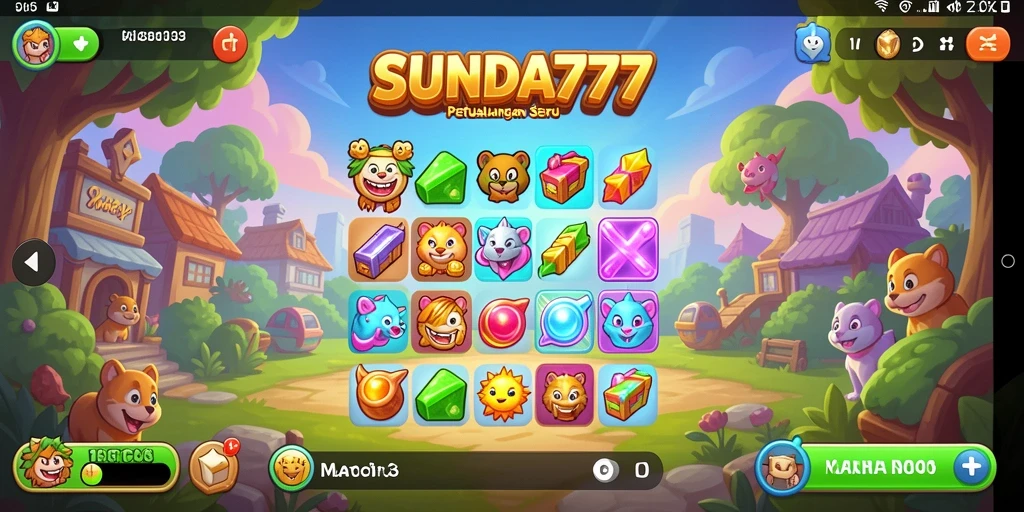 Screenshot gameplay utama SUNDA777 yang menunjukkan aksi Match-3 yang seru.