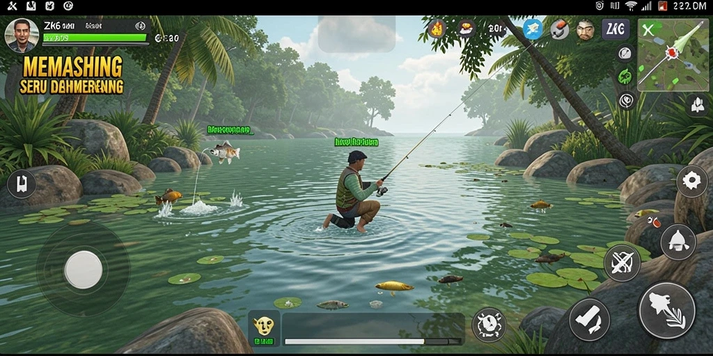 Tampilan gameplay ZK6 dengan aksi memancing yang menarik.