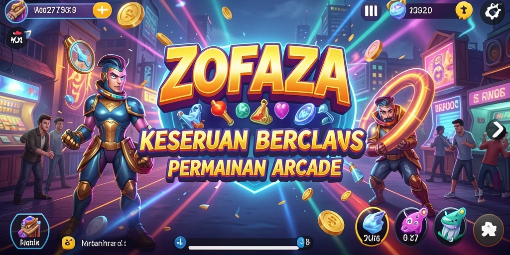Screenshot utama ZOFAZA menunjukkan aksi seru dalam permainan Arcade.
